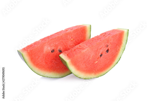 sliced watermelon with shell on white background