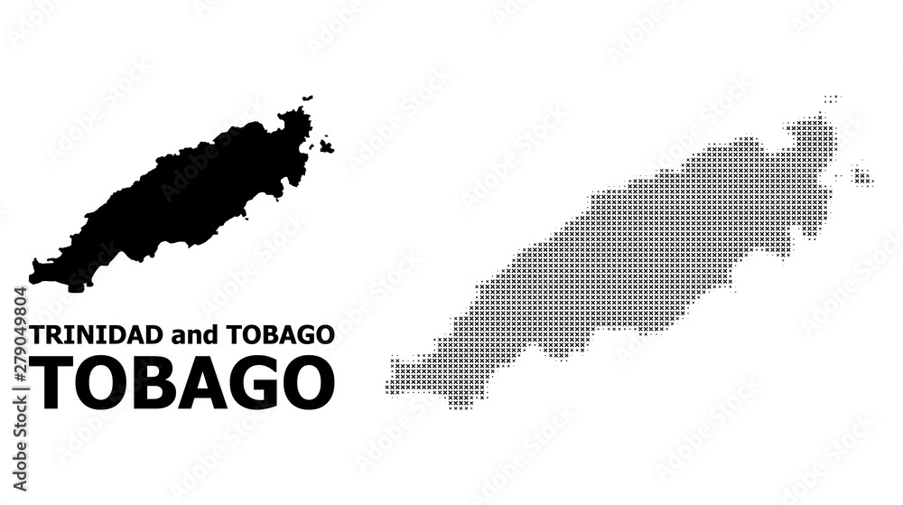 Vector Halftone Mosaic and Solid Map of Tobago Island