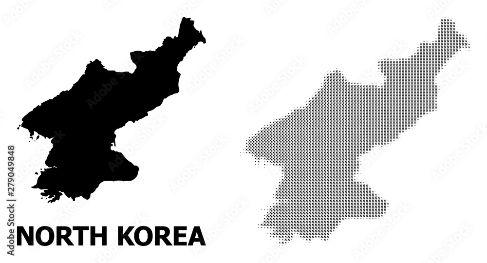 Vector Halftone Pattern and Solid Map of North Korea