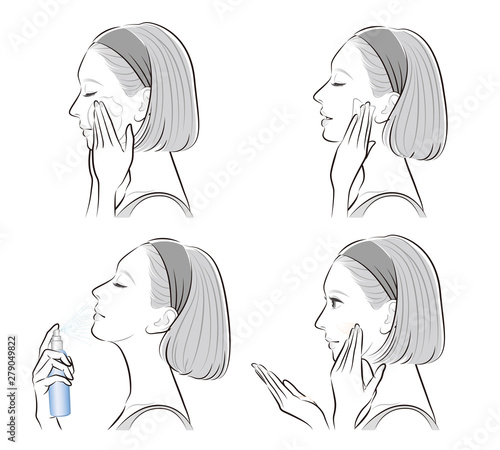 スキンケアをしている女性のイラスト