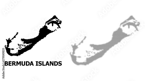Vector Halftone Pattern and Solid Map of Bermuda Islands