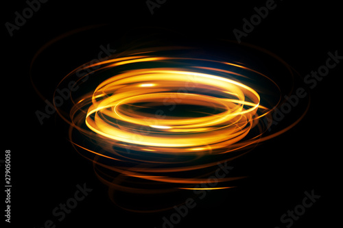 Vivid abstract background. 3d illustration. Mystical portal. Bright sphere lens. Rotating lines. Glow ring. Magic neon ball. Led blurred swirl. Spiral glint lines.