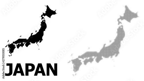Vector Halftone Mosaic and Solid Map of Japan