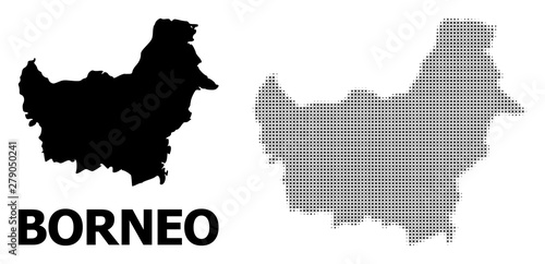 Vector Halftone Pattern and Solid Map of Borneo Island