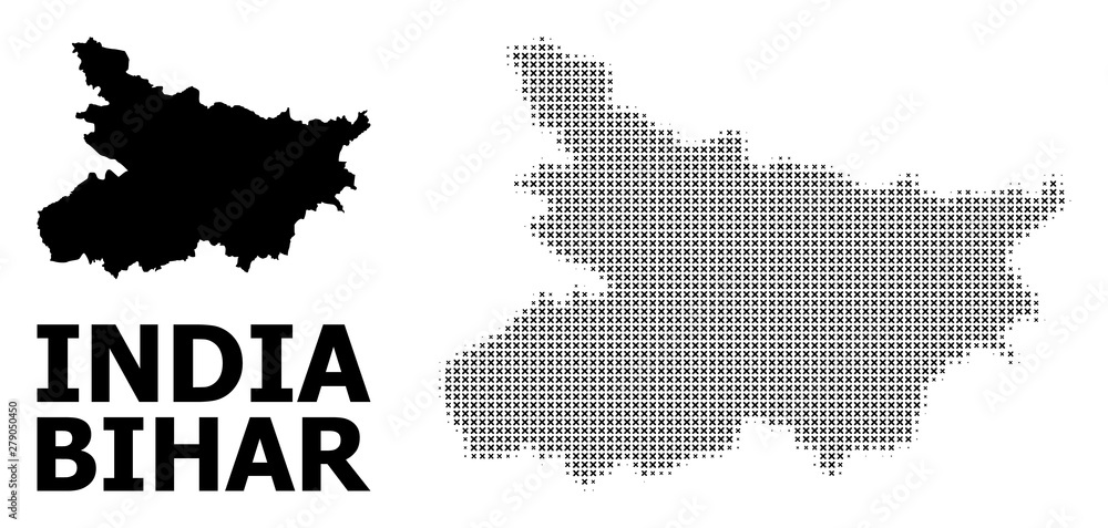 Vector Halftone Pattern and Solid Map of Bihar State