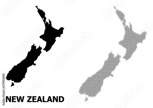 Vector Halftone Mosaic and Solid Map of New Zealand