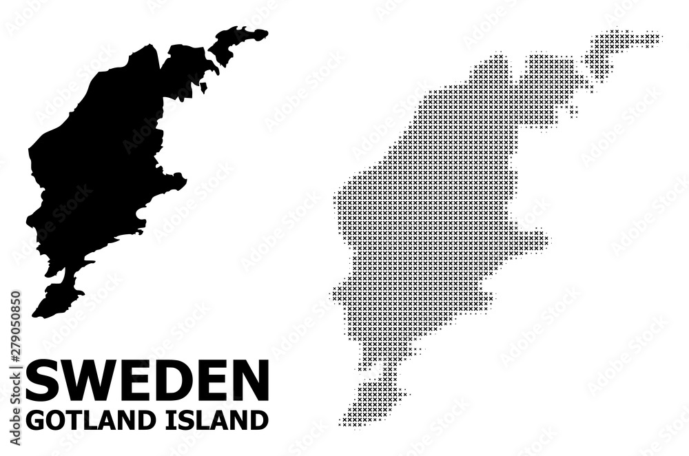 Vector Halftone Mosaic and Solid Map of Gotland Island