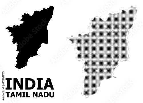 Vector Halftone Mosaic and Solid Map of Tamil Nadu State