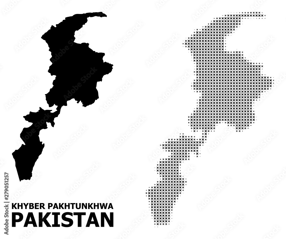 Vector Halftone Mosaic and Solid Map of Khyber Pakhtunkhwa Province