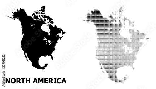 Vector Halftone Pattern and Solid Map of North America