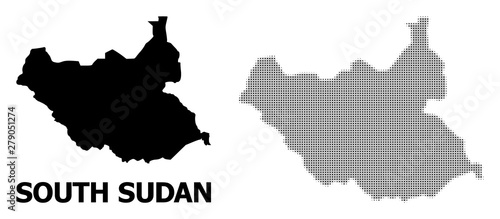 Vector Halftone Pattern and Solid Map of South Sudan