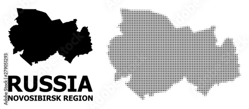 Vector Halftone Mosaic and Solid Map of Novosibirsk Region