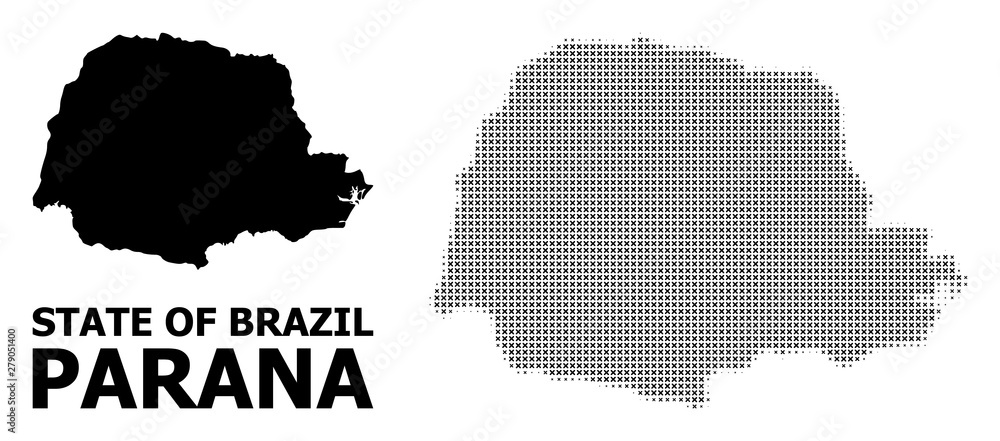 Vector Halftone Pattern and Solid Map of Parana State