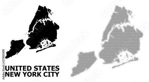 Vector Halftone Mosaic and Solid Map of New York City