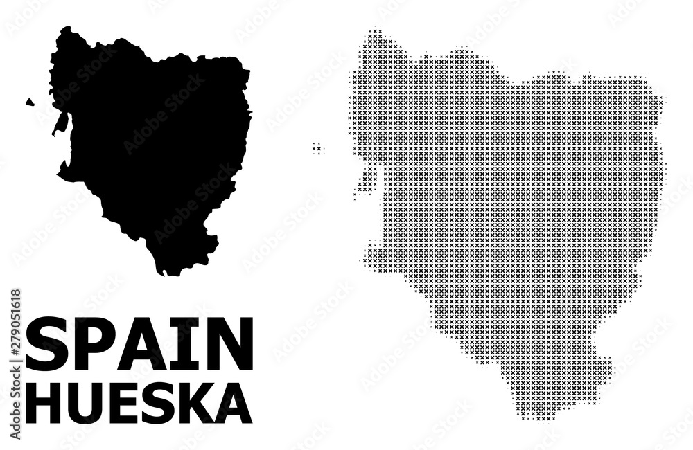 Vector Halftone Mosaic and Solid Map of Hueska Province