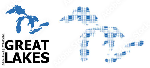 Vector Halftone Pattern and Solid Map of Great Lakes