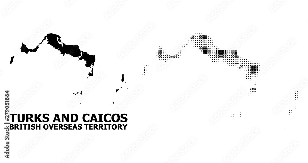 Obraz premium Vector Halftone Pattern and Solid Map of Turks and Caicos Islands