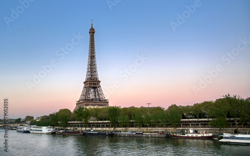 The Eiffel Tower across the River Seine in Paris  France.