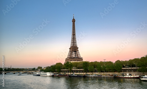 The Eiffel Tower across the River Seine in Paris  France.
