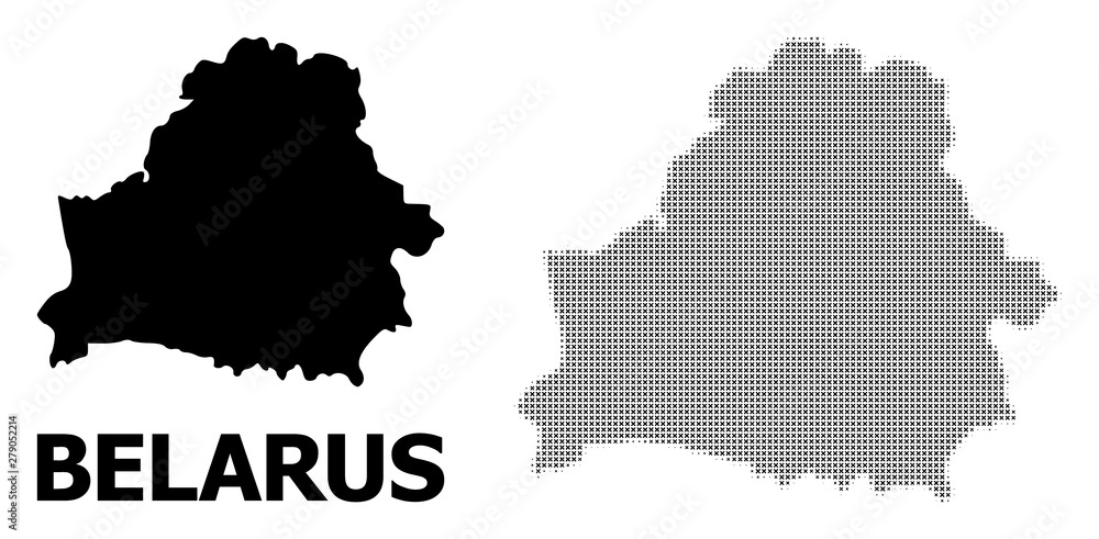 Vector Halftone Mosaic and Solid Map of Belarus