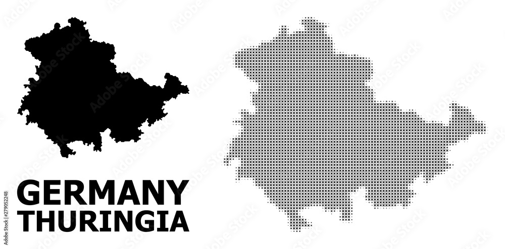 Vector Halftone Pattern and Solid Map of Thuringia State