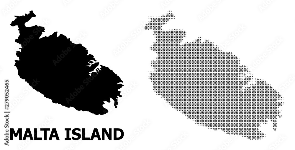 Vector Halftone Pattern and Solid Map of Malta Island