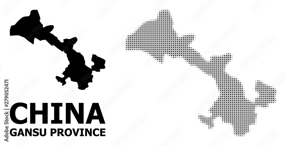 Vector Halftone Pattern and Solid Map of Gansu Province