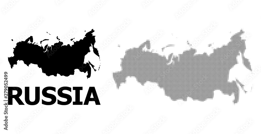 Vector Halftone Mosaic and Solid Map of Russia
