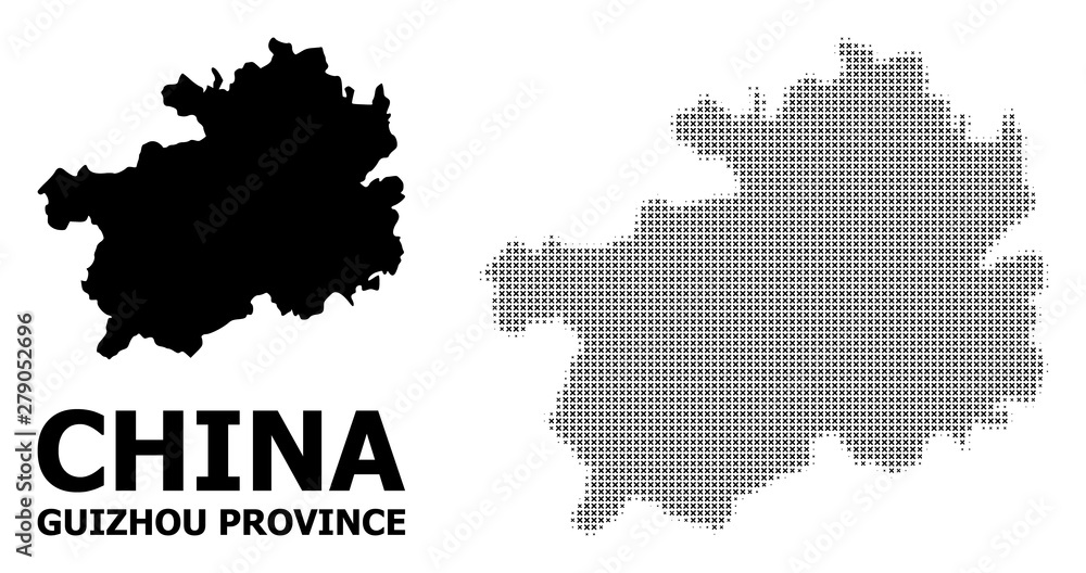 Vector Halftone Mosaic and Solid Map of Guizhou Province