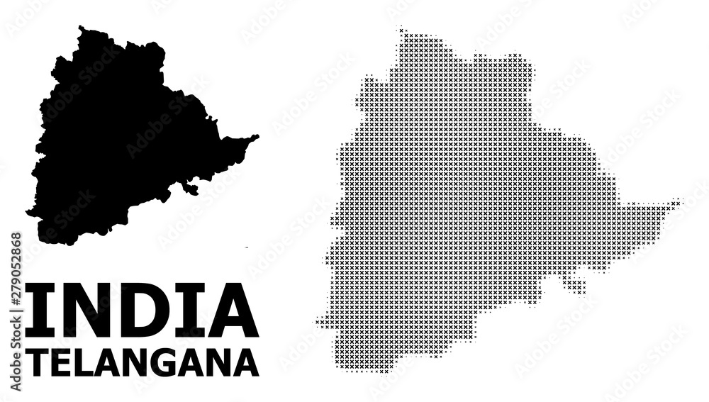 Vector Halftone Pattern and Solid Map of Telangana State