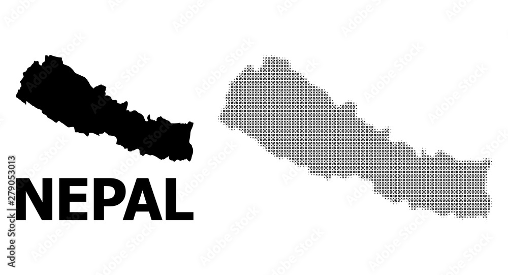 Vector Halftone Pattern and Solid Map of Nepal