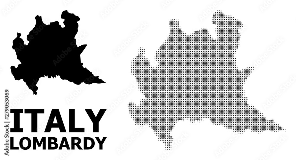 Vector Halftone Pattern and Solid Map of Lombardy Region