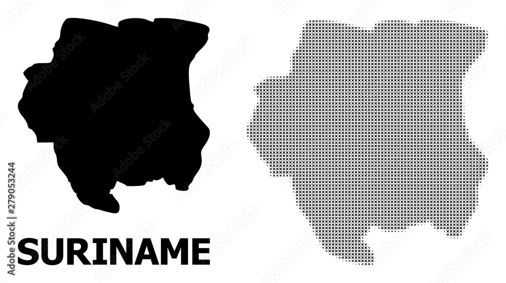 Vector Halftone Pattern and Solid Map of Suriname