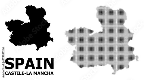 Vector Halftone Mosaic and Solid Map of Castile-La Mancha Province