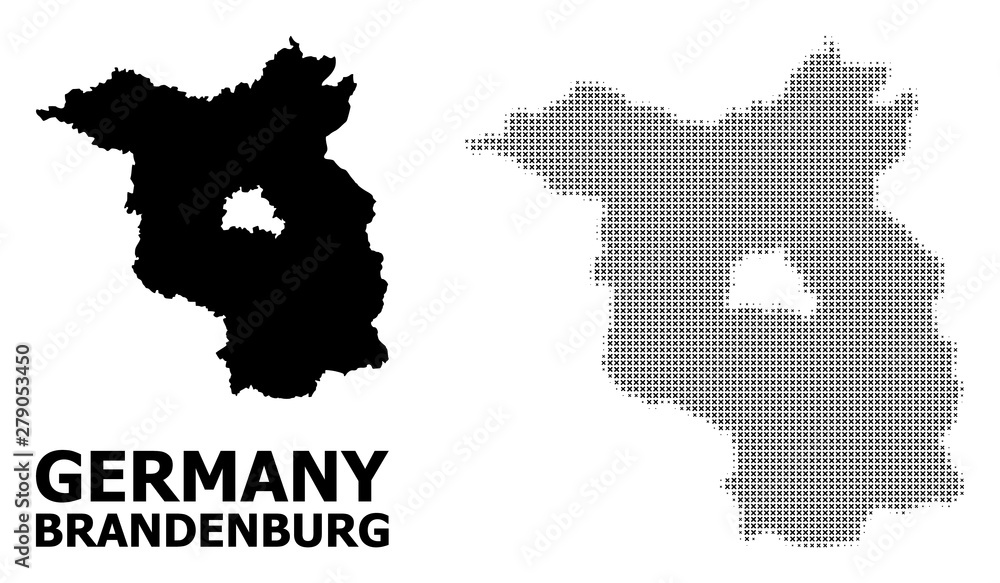 Vector Halftone Mosaic and Solid Map of Brandenburg State
