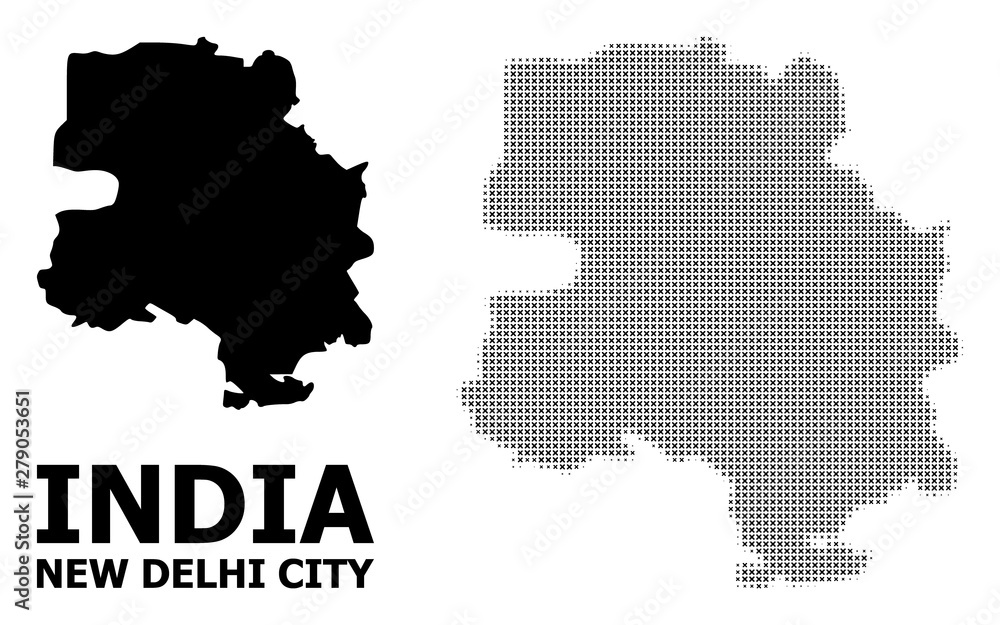 Vector Halftone Pattern and Solid Map of New Delhi City
