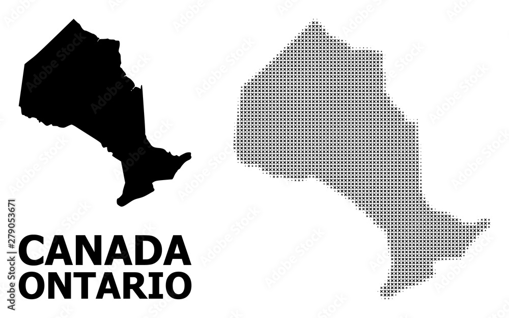 Vector Halftone Pattern and Solid Map of Ontario Province