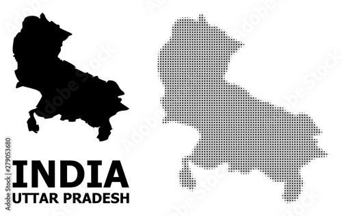 Vector Halftone Pattern and Solid Map of Uttar Pradesh State