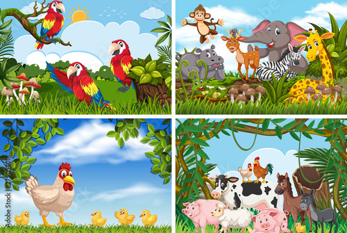 Set of various animals in nature scenes © brgfx