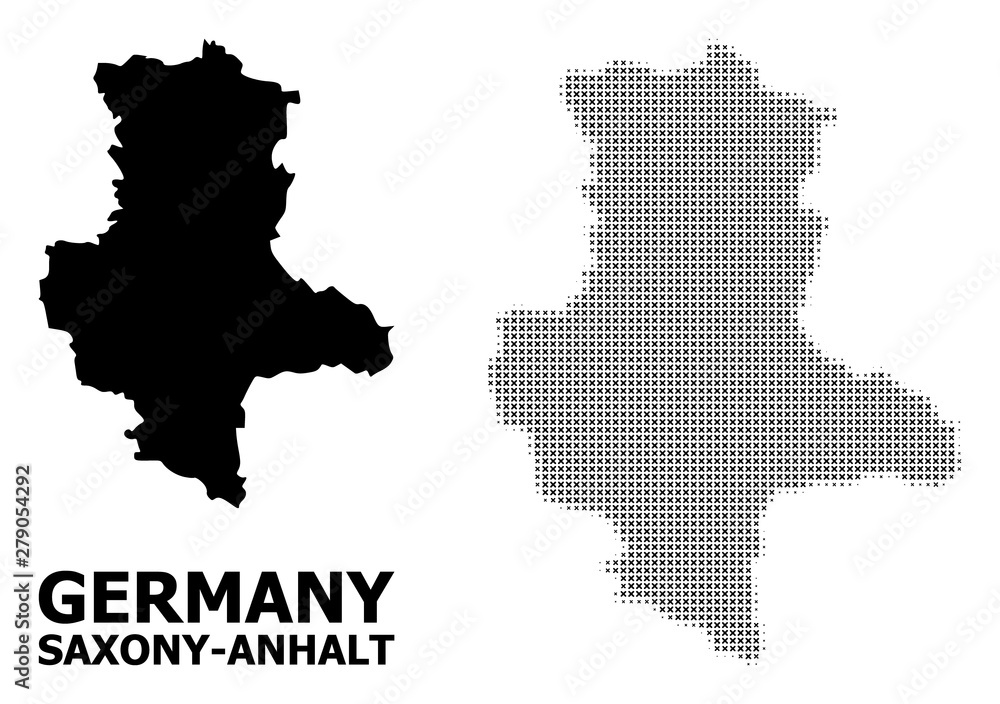Vector Halftone Pattern and Solid Map of Saxony-Anhalt State
