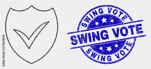 Dot valid shield mosaic pictogram and Swing Vote seal stamp. Blue vector round textured seal stamp with Swing Vote message. Vector collage in flat style.