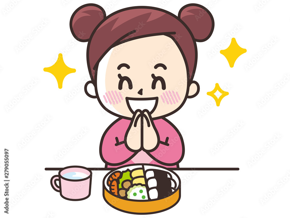 いただきます お弁当を食べる女の子 いただきます お弁当を食べる女の子