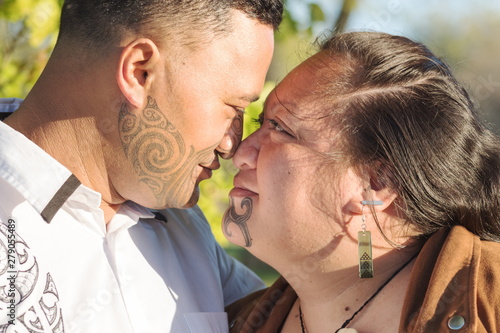 Konstfotografi Portrait of an attractive young Maori couple staring into each others eyes taken