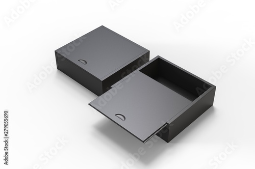 Blank wooden square box with sliding lid for branding. 3d render illustration.