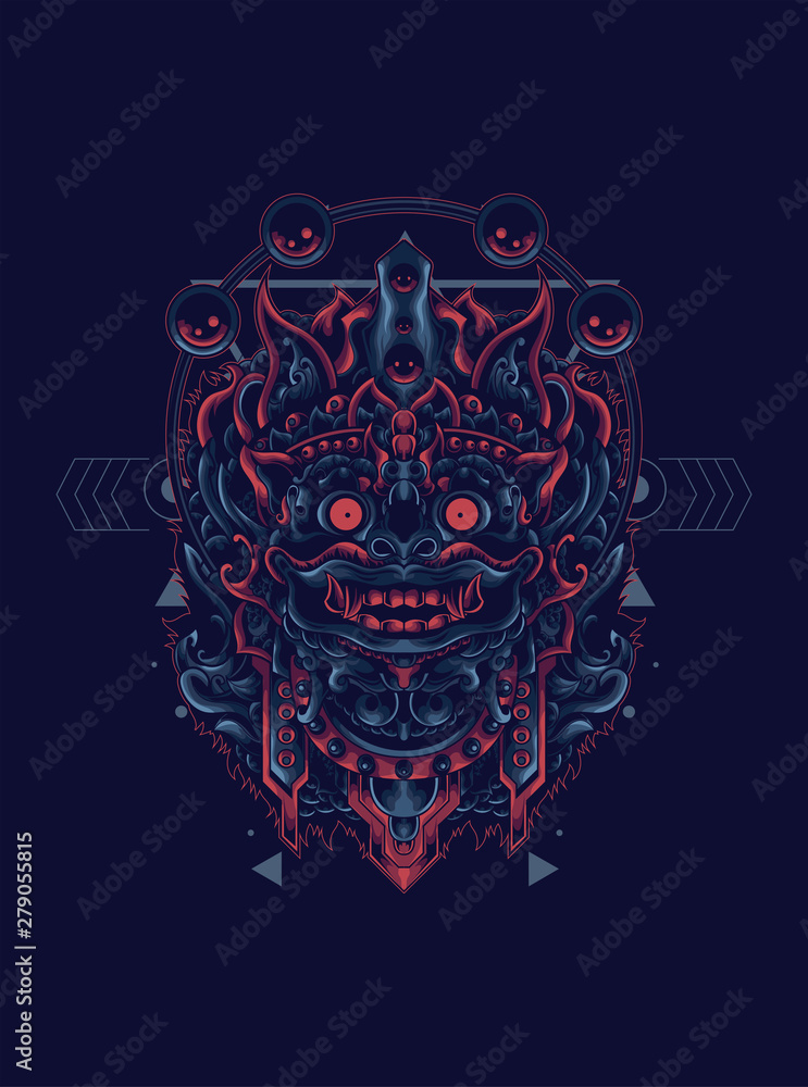 barong the culture of Balinese with sacred geometry pattern as the background barong the culture of Balinese with sacred geometry pattern as the background