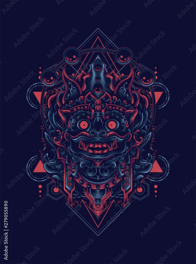 barong the culture of Balinese with sacred geometry pattern as the background barong the culture of Balinese with sacred geometry pattern as the background