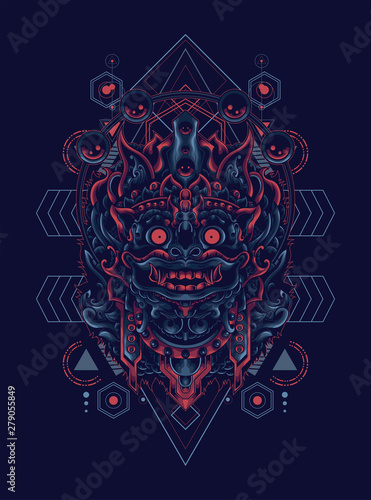 barong the culture of Balinese with sacred geometry pattern as the background