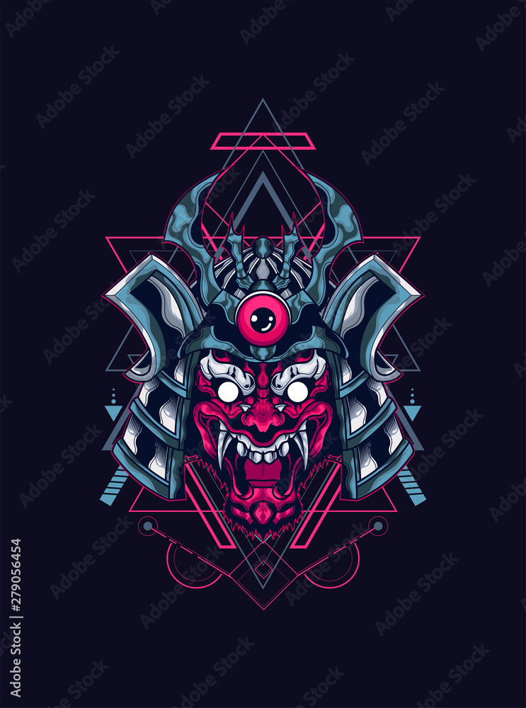 samurai head logo illustration with sacred geometry pattern as the background for any digital or apparel stuff samurai head logo illustration with sacred geometry pattern as the background for any digital or apparel stuff