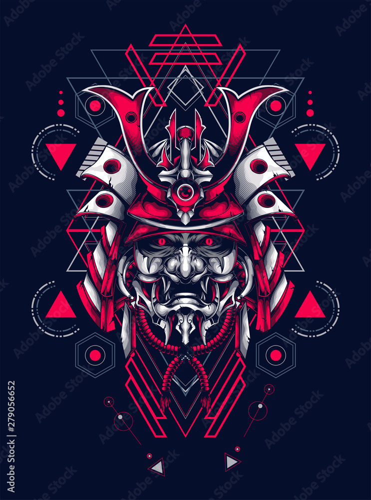 samurai head logo illustration with sacred geometry pattern as the background for any digital or apparel stuff samurai head logo illustration with sacred geometry pattern as the background for any digital or apparel stuff