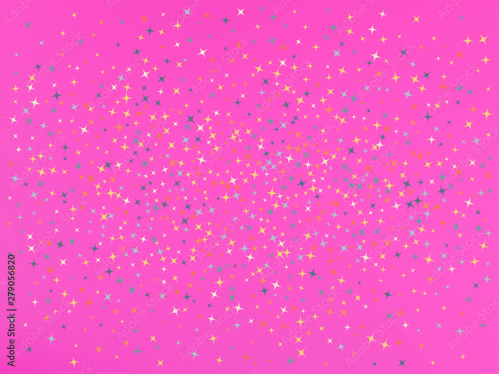 Pink color background. Stars confetti. 